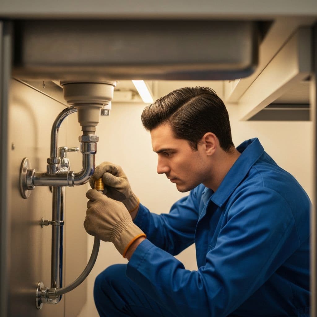 Professional plumber at work